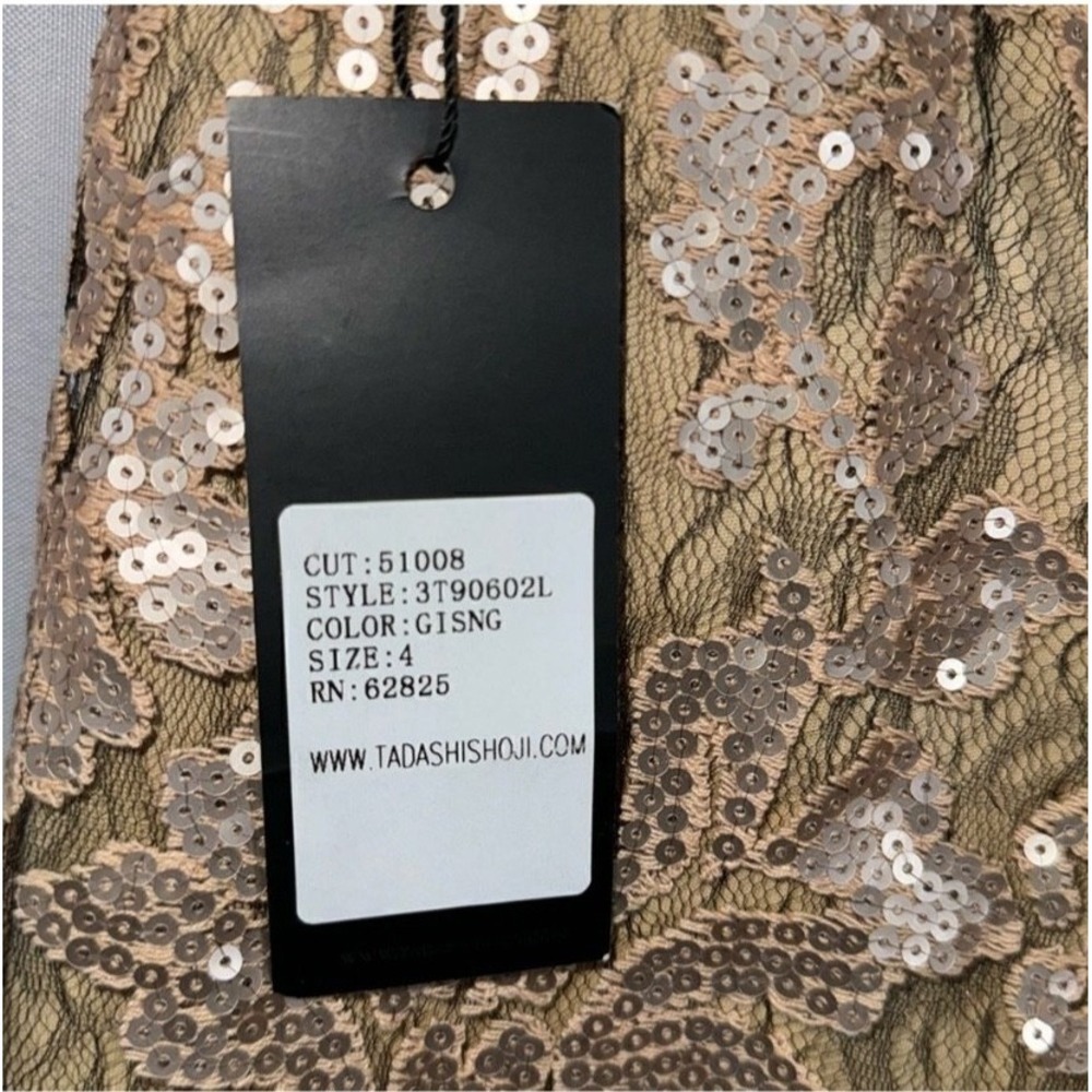 Tadashi Shoji dress size 4  gold champagne sequins maxi  NWT - Picture 4 of 8